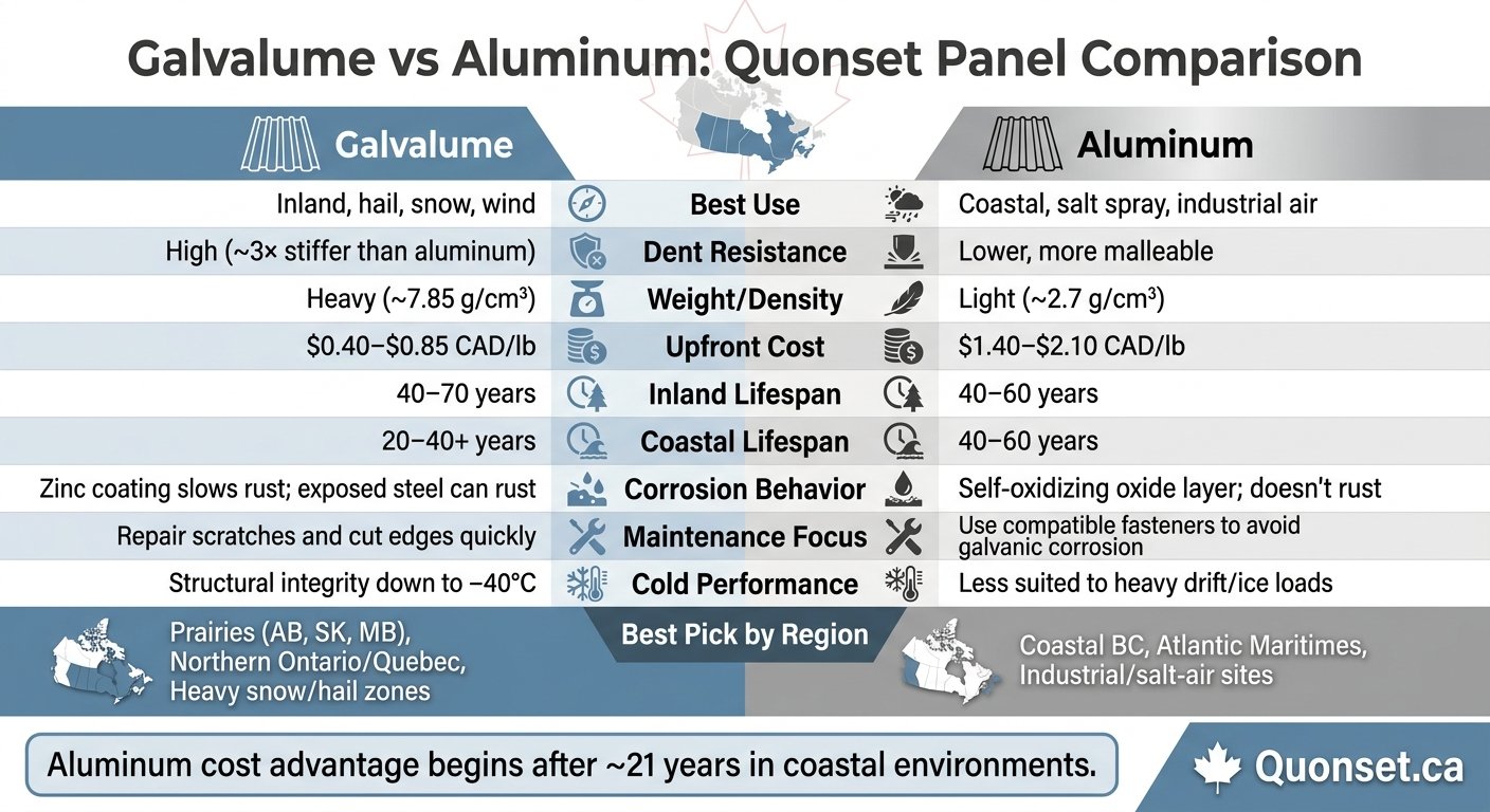 Galvalume vs Aluminum Panels: Canadian Quonset Building Comparison